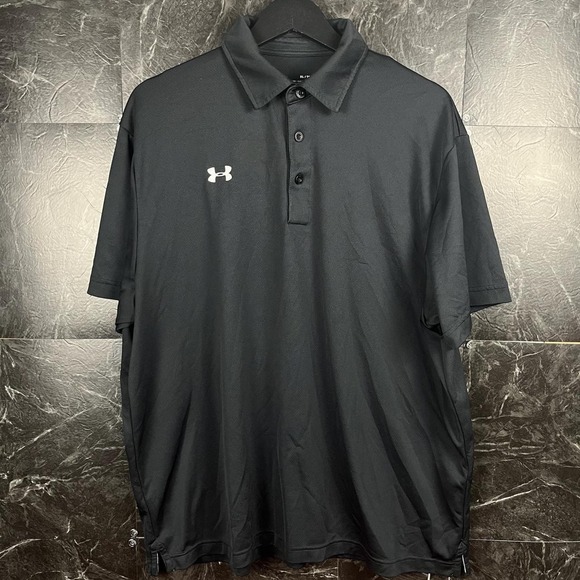 Under Armour Other - Under Armour Black Heat Tech Retro Sportswear Golf Polo Shirt XL